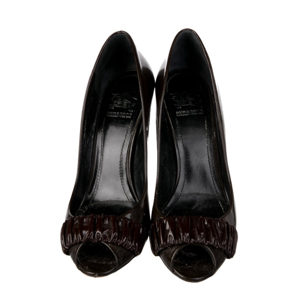 Burberry Brown Patent Leather Peep-Toe Size 8.5 - Picture 3 of 5